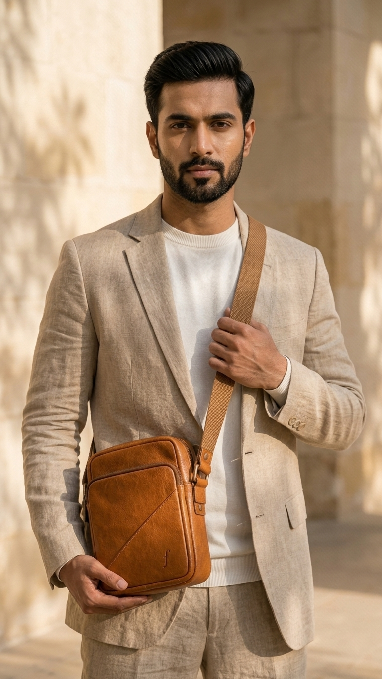 Sprig worn across the body, with the bag resting at the hip.