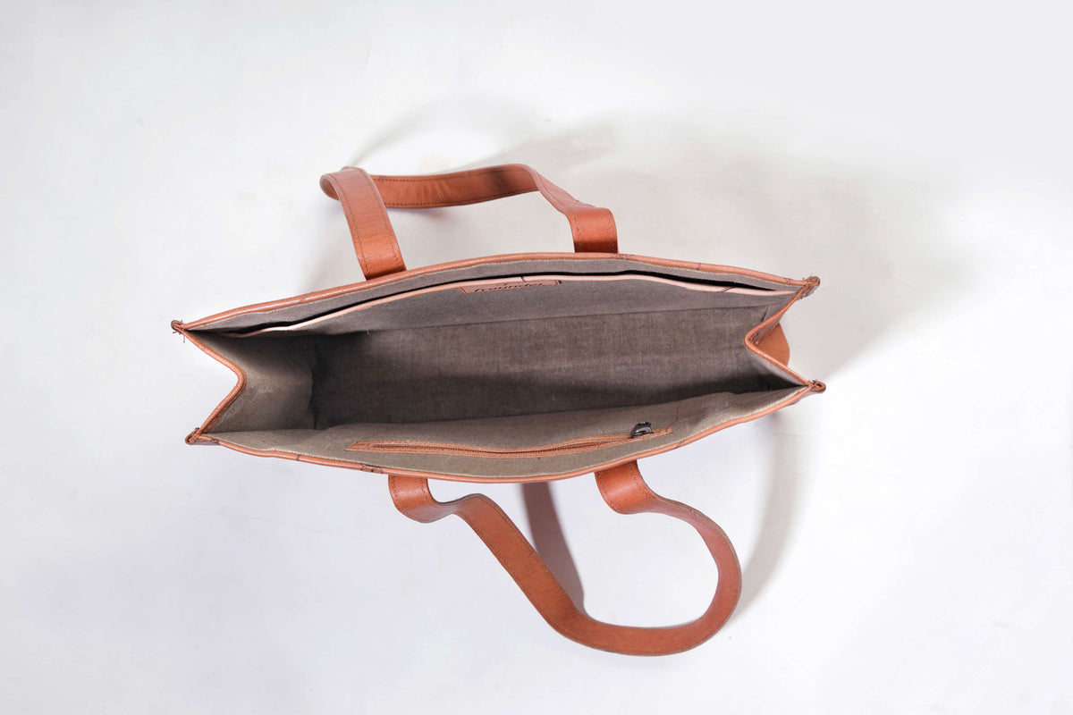 Meadow Everyday Tote open interior viewed from above.