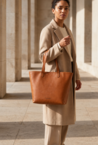 Tan Daygrove tote carried over the forearm.