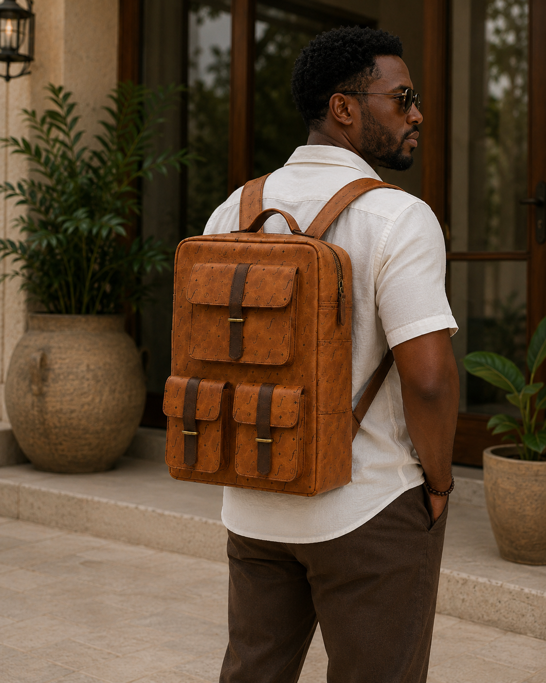 Trailhead Daypack worn on both shoulders, showing its size against the wearer.