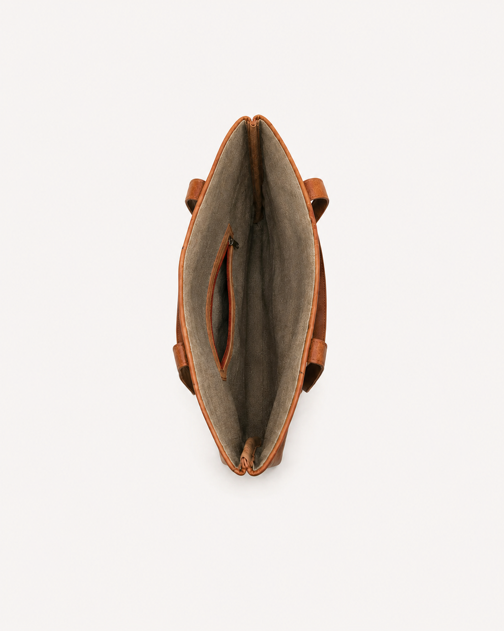 Canopy Work Tote viewed from above, showing its open main compartment and zipped interior pocket.
