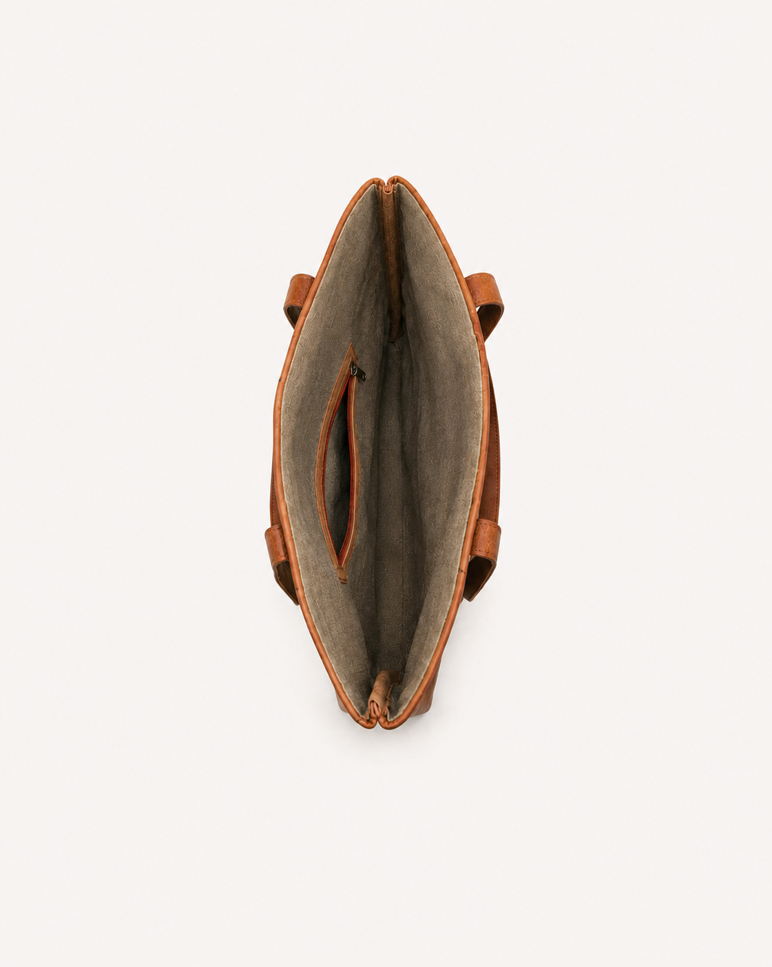 Canopy Work Tote viewed from above, showing its open main compartment and zipped interior pocket.