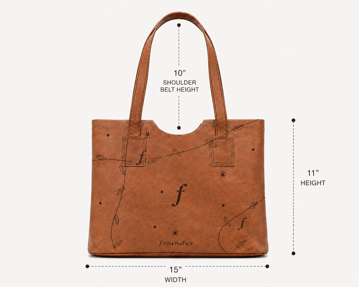 Canopy Work Tote measurement graphic showing 11-inch height, 15-inch width and a 10-inch shoulder-handle drop.