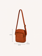 Bracken Mini Crossbody measurement graphic showing 8-inch height, 6-inch width and 2-inch depth.