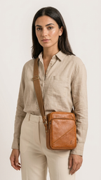 Sprig crossbody carrying view, showing the strap adjustment slider.