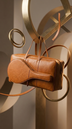 Courtside Tennis Duffel suspended in a decorative display, showing its front racket compartment and side depth.