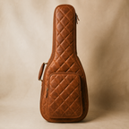 Front view of the Stringwood Guitar Bag, showing diamond stitching, a large zipped front pocket and side carry handle.