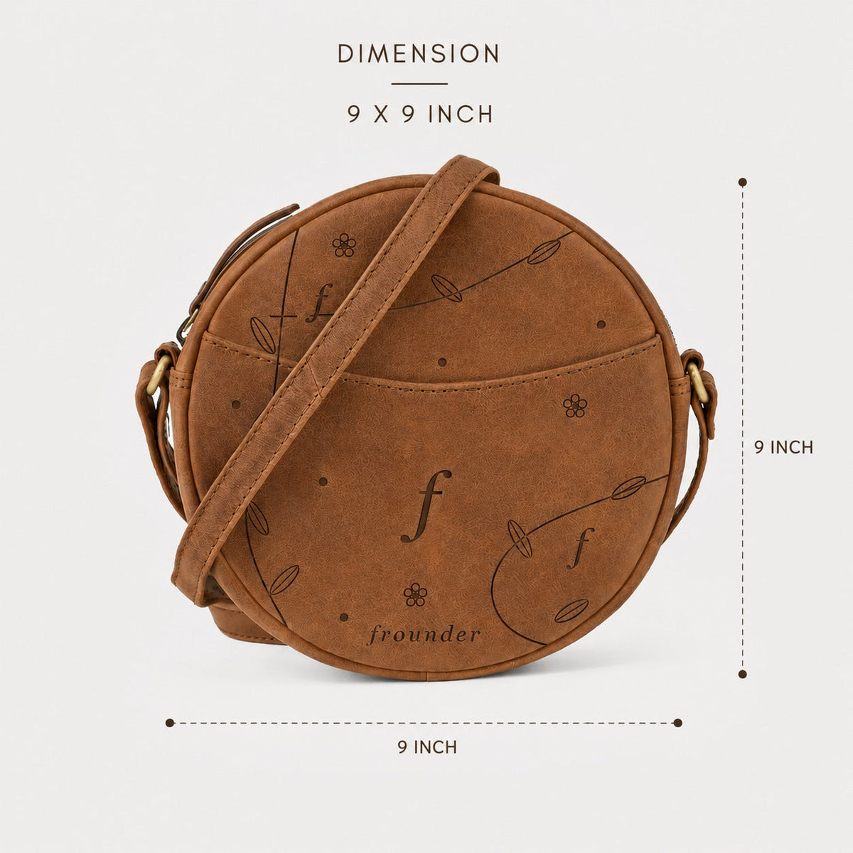 Glade measurement graphic labels the circular bag as 9 inches high and 9 inches wide; depth is not shown.