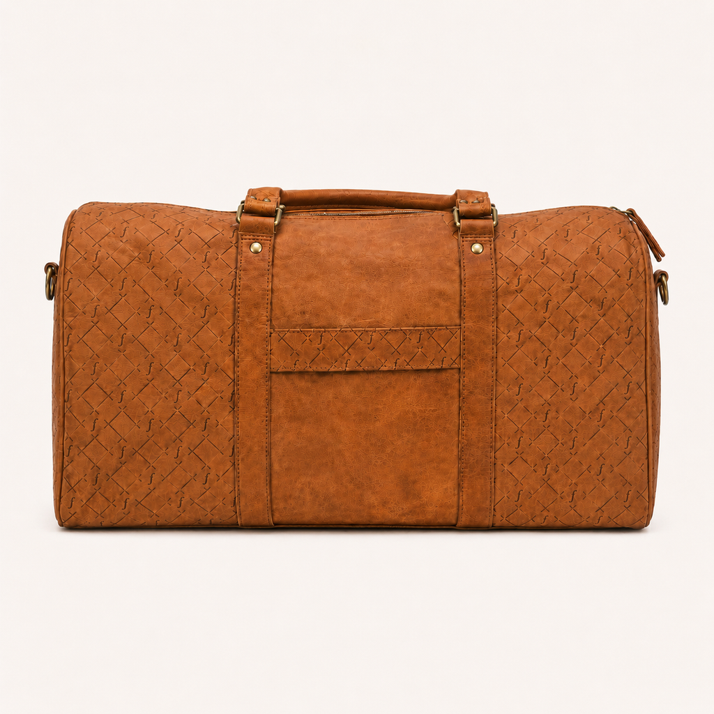 Timberline straight-on front view showing patterned outer panels and twin handle straps.