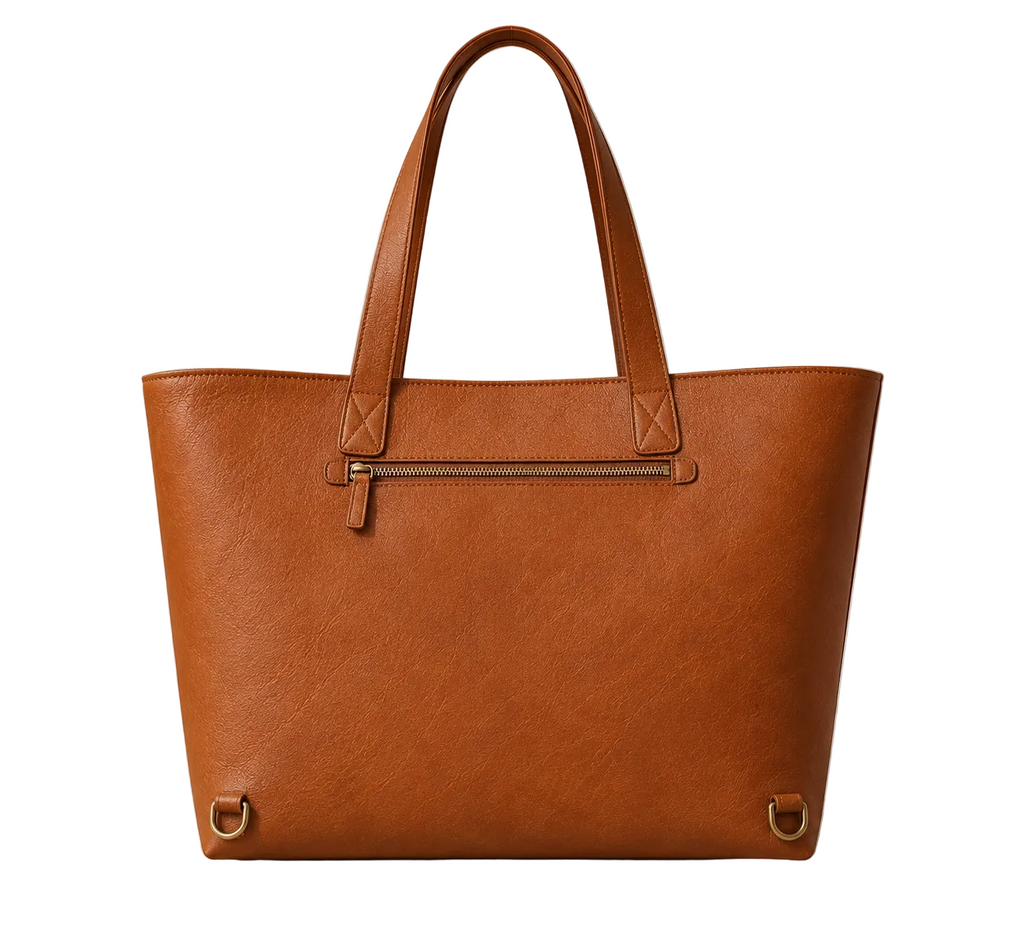 Switchgrove tote showing an exterior zipped pocket and two lower strap attachment rings.