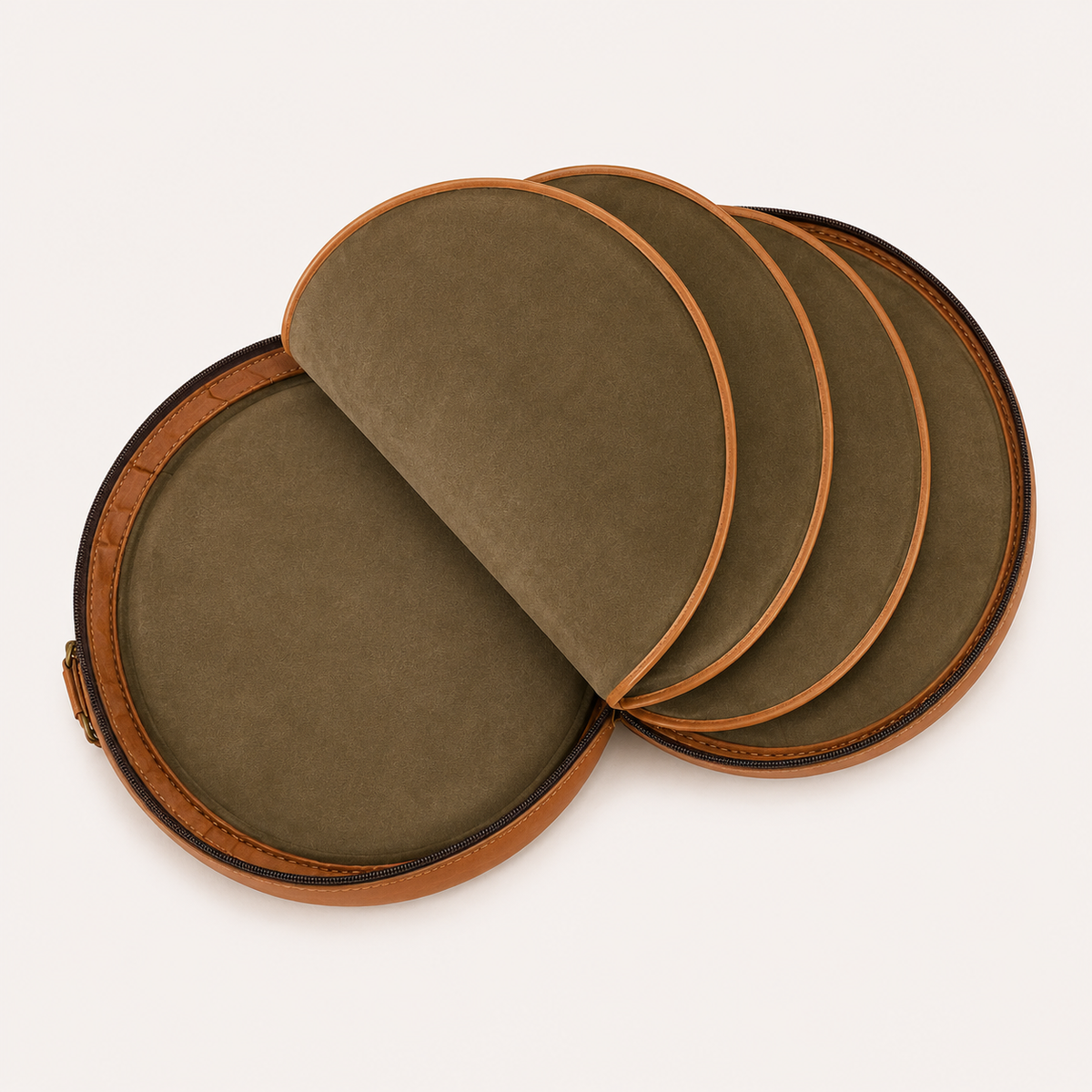 Resonance Cymbal Bag opened flat, showing the lined main compartment and circular dividers.