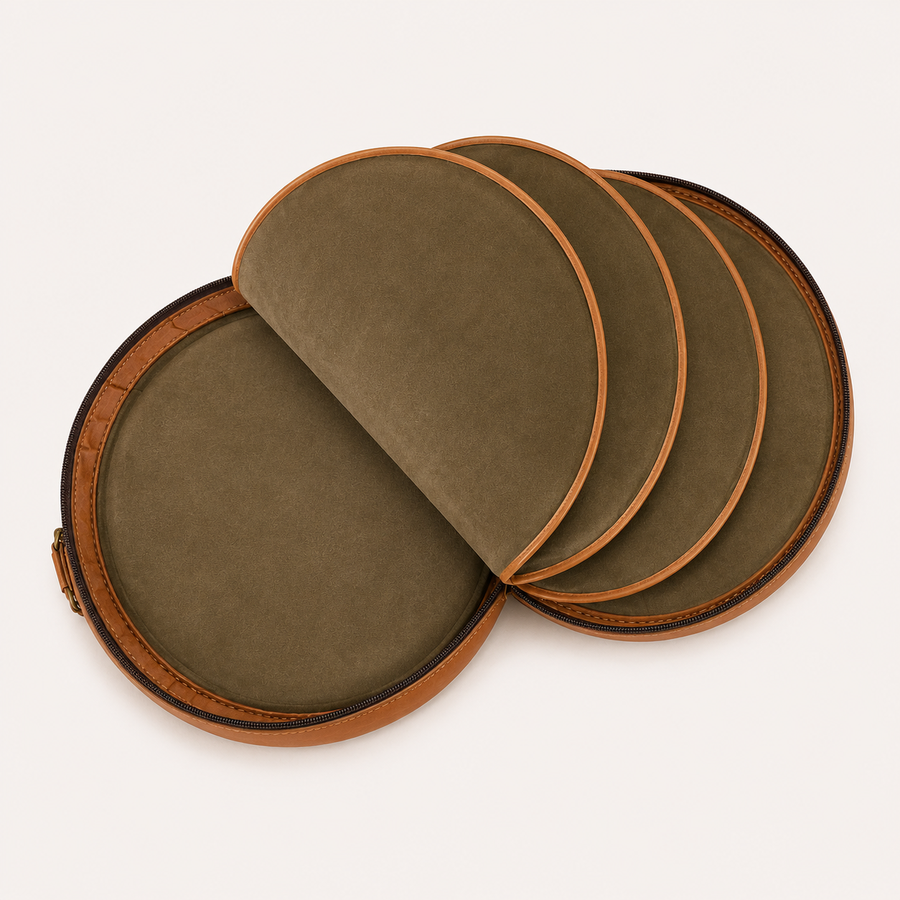 Resonance Cymbal Bag opened flat, showing the lined main compartment and circular dividers.