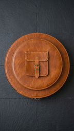 Front view of the Resonance Cymbal Bag on a dark surface, showing the smaller round compartment and buckled accessory pocket.