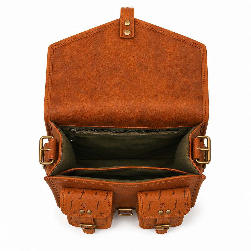 Threeway opened to reveal the lined main compartment, divider and internal zipped pocket.
